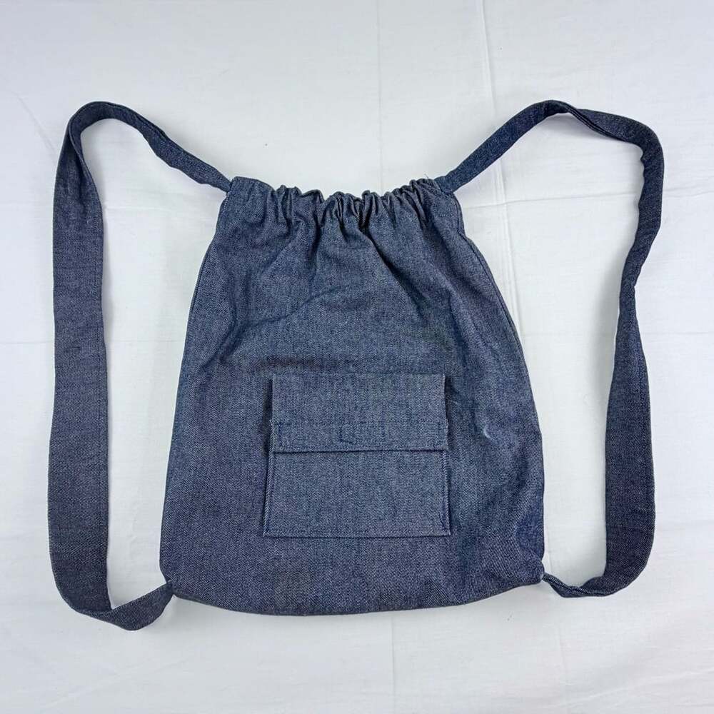 Handmade Denim Drawstring Backpack - Picture 8 of 9